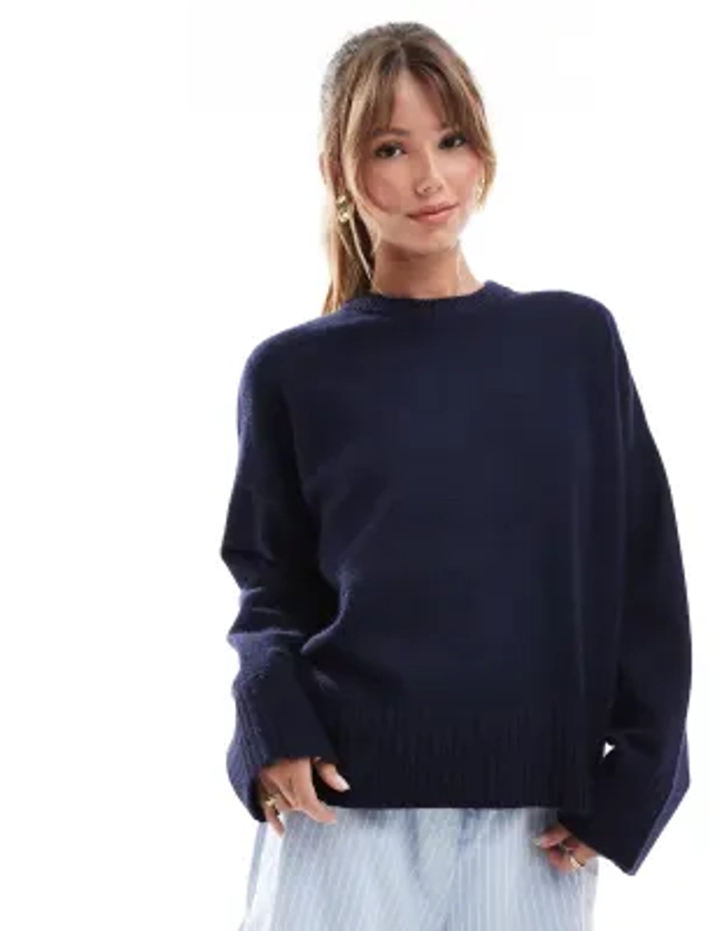 Bershka - Pull ras de cou épais - Bleu marine