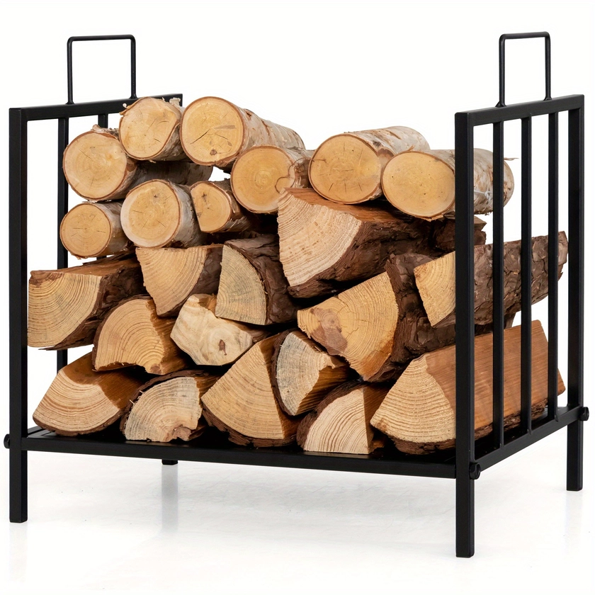 Costway 46x31x46cm Firewood Storage Rack Steel Fire Wood Organiser Stand Fireplace Tool Log Holder w/Handle