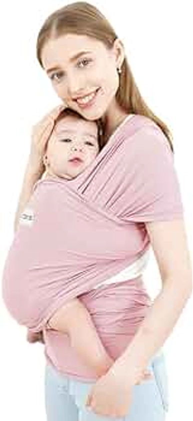 Acrabros Baby Wrap Carrier,Hands Free Baby Carrier Sling,Lightweight,Breathable,Softness,Perfect for Newborn Infants and Babies Shower Gift,Pink