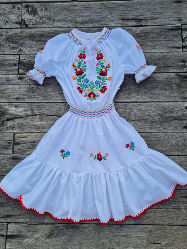 Hungarian Dress, Hand Embroidered Hand Smocked Floral Dress, Folk Dress, Hungarian Embroidery - Etsy UK