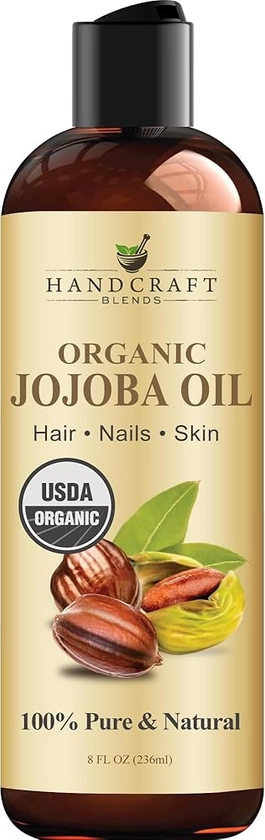 Handcraft Blends USDA Organic Jojoba Oil - 8 Fl Oz - 100% Pure and Natural - Premium Grade Oil for Face, Body and Hair - Anti-Aging Oil - Cold-Pressed and Hexane-Free - Packaging May Vary