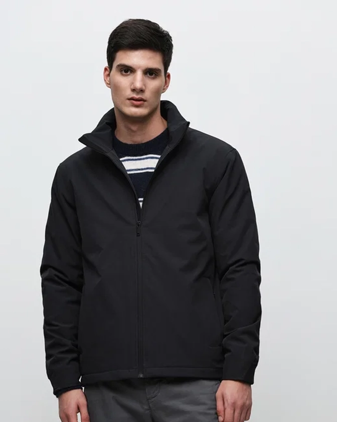 Black High Neck Padded Jacket|127059502-Black