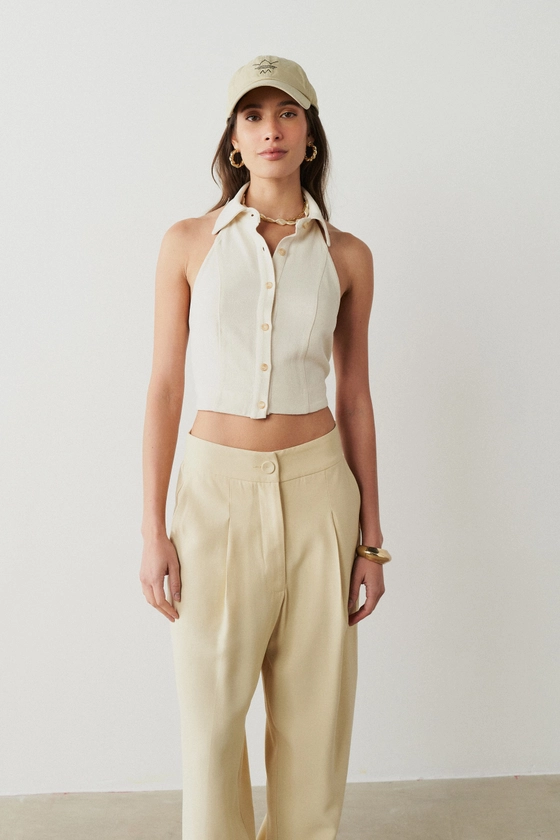 Top Cropped Willow Viscolinho Areia | Muna