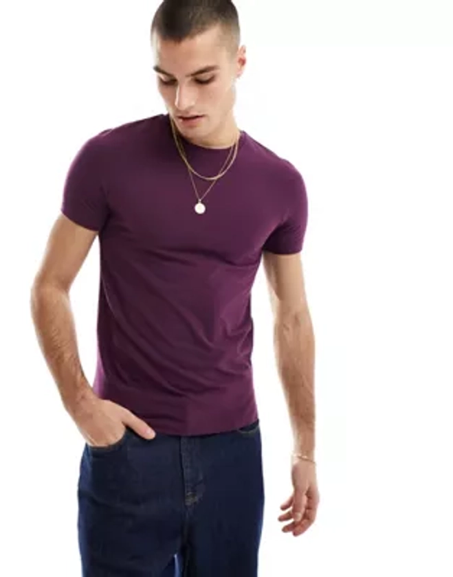 ASOS DESIGN muscle fit crew neck t-shirt in purple