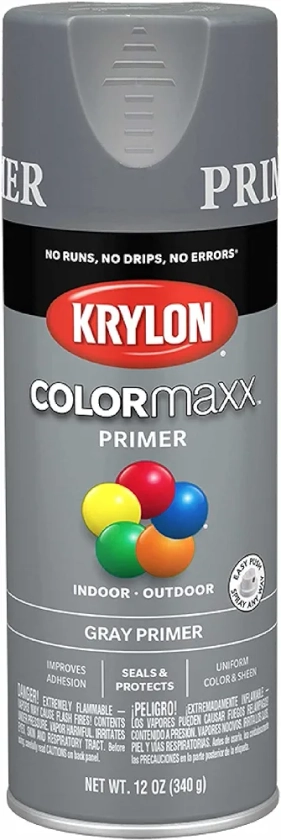 Krylon K05582007 COLORmaxx Primer Spray Paint for Indoor/Outdoor Use, Gray, 12 Ounce (Pack of 1)
