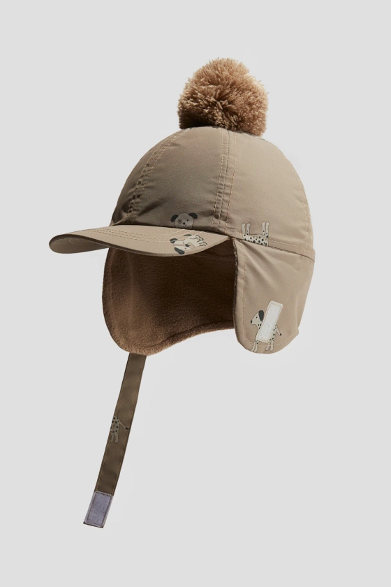 Fleece-Lined Earflap Cap - Beige/dogs - Kids | H&M US