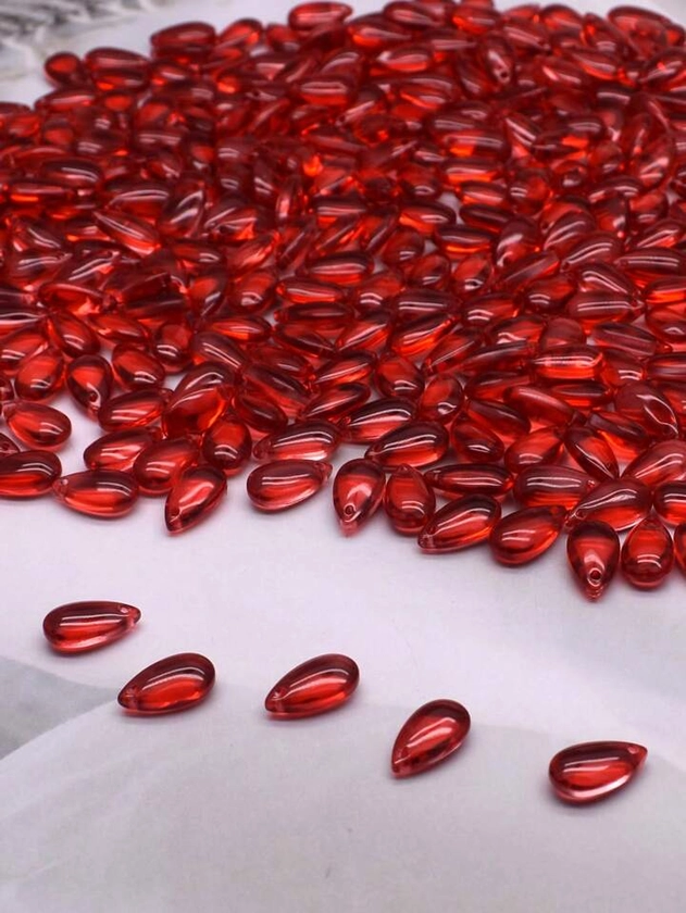 60 Piezas 9x14mm De Cuentas Sueltas De Gota De Agua De Color Rojo