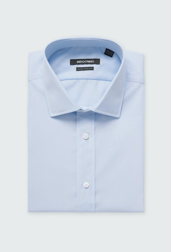 Men's Dress Shirts - Helston Anti-Wrinkle Blue Shirt| INDOCHINO