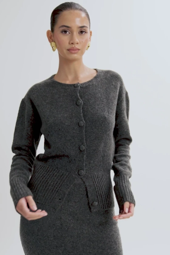 Genevieve Oversized Knit Cardigan - Charcoal Marle