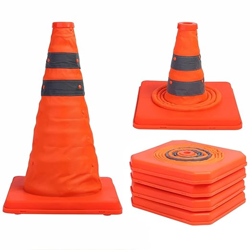 Sunnyglade 4 Pack 15.5 inch Collapsible Traffic Cones Multi Purpose Pop up Reflective Safety Cone
