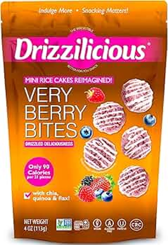 Drizzilicious Mini Rice Cakes Very Berry - Rice Crisps, Healthy Snack for Adults and Kids, Flavored Rice Cakes, Vegan, Gluten Free, Allergen Free, Only 90 Calories Per Serving - 4 oz (Pack of 6)