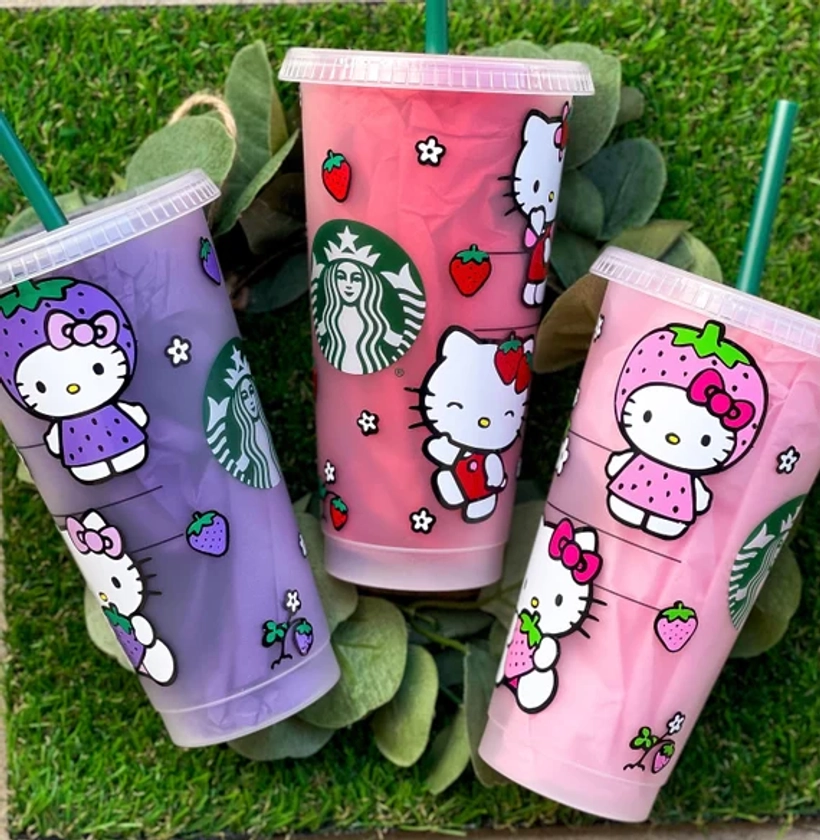 Personalized Hello Kitty Starbucks Cup | Strawberry Hello Kitty Cup| Cold Cup | Gift for her |Venti cup