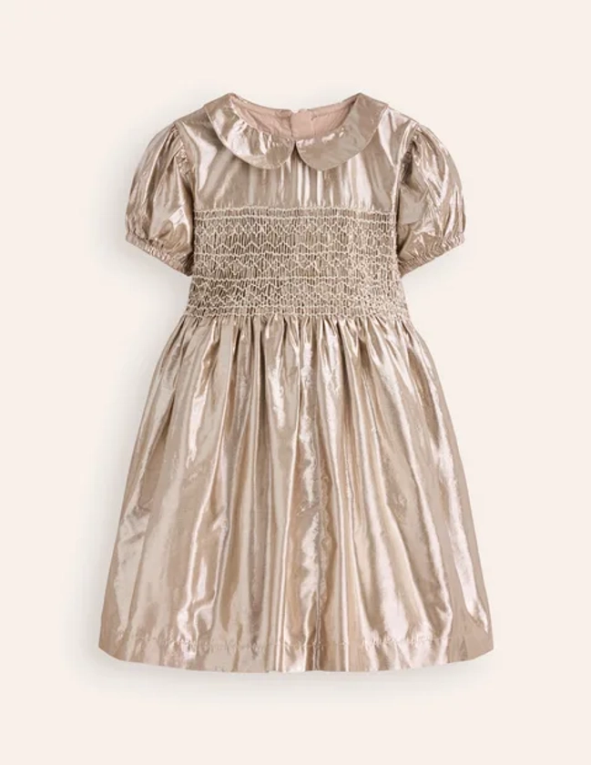 Metallic Smocked Party Dress - Gold