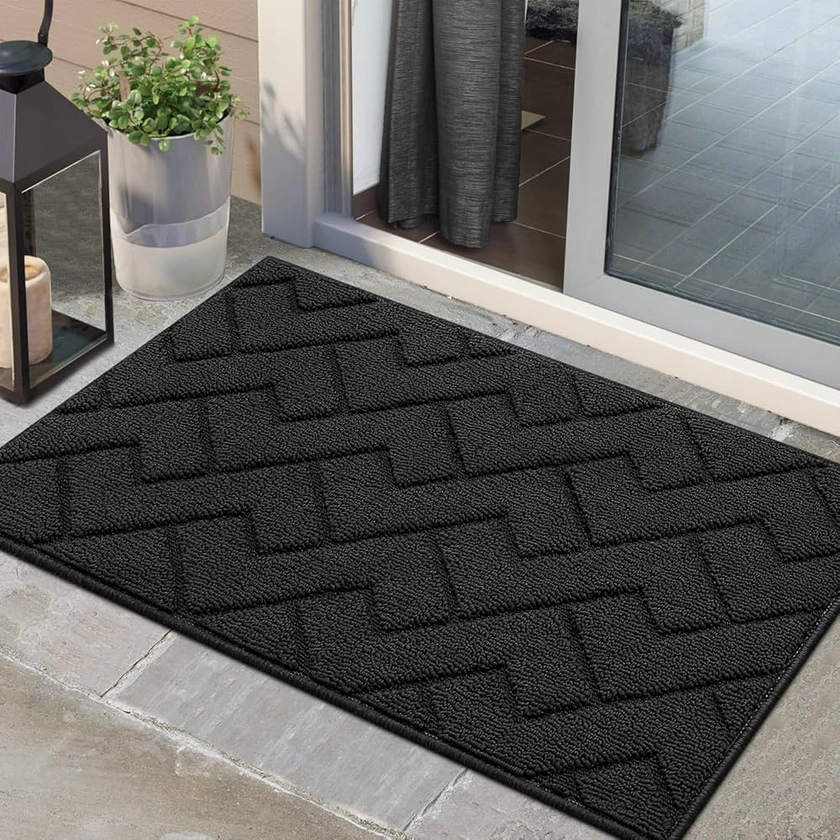 Biscpro Tapis de Porte Paillasson d'Entree 60x90cm Interieur et Extérieur Antidérapant et Absorbant, Lavable, Chambre, Cuisine, Couloir-Dark Gray