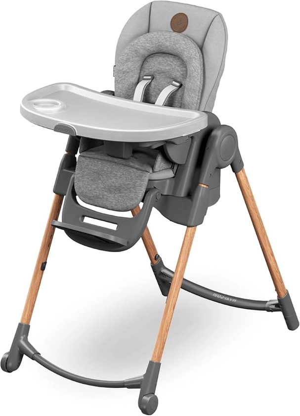 Maxi-Cosi Minla Chaise Haute Bébé Evolutive, 0 - 14 ans, 60 kg max, Chaise Haute Bébé, 9 Positions de Hauteur, 5 Positions d'Inclinaison, 4 Positions de Plateau, Pliage compact, Essential Grey