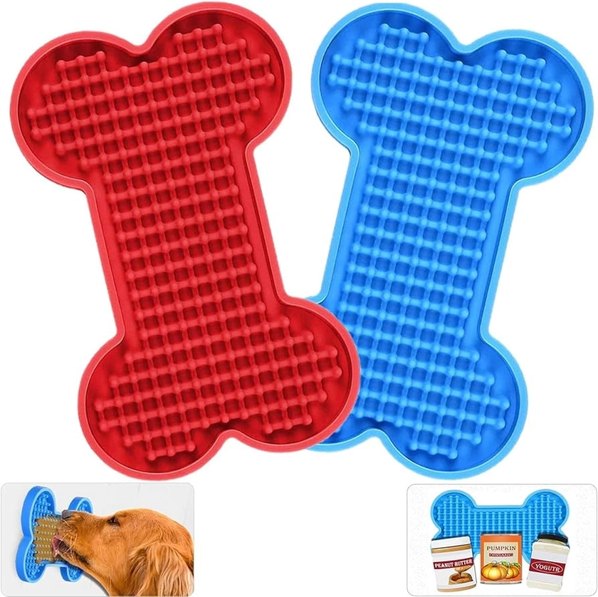 Lick Mat for Dogs Peanut Butter Licking Mats Slow Feeding Dog Bowl, Tattoo and Anxiety Reducer for Pet Food, Yogurt, Dog Bath, Dog Grooming and Dog Training - 2 Pack