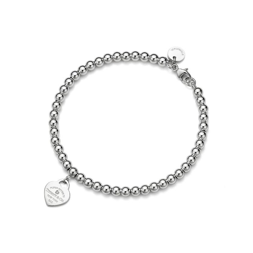 Return to Tiffany®Heart Tag Bead Bracelet in Silver with a Diamond, 4 mm