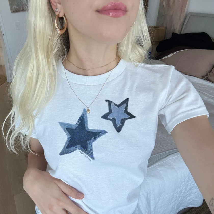 Blue Stars Y2k Baby Tee Two Denim Star T-shirt Lightweight Cotton Unisex Shirt Sustainably Made - Etsy