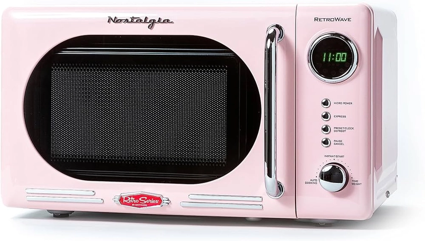 Amazon.com: Nostalgia Retro Compact Countertop Microwave Oven - 0.7 Cu. Ft. - 700-Watts with LED Digital Display - Child Lock - Easy Clean Interior - Pink : Home & Kitchen