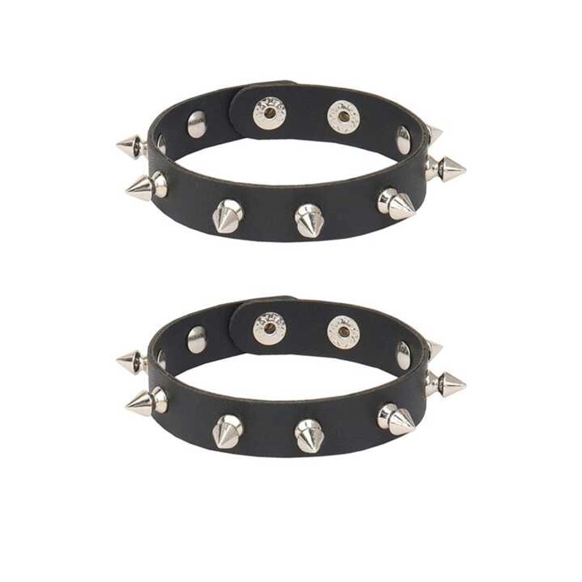 2 piezas/set punk Brazaletes remache remache gótico negro PU Gargantilla Brazaletes para mujeres con cadena Brazalete punk colgante Bisutería regalo de fiesta