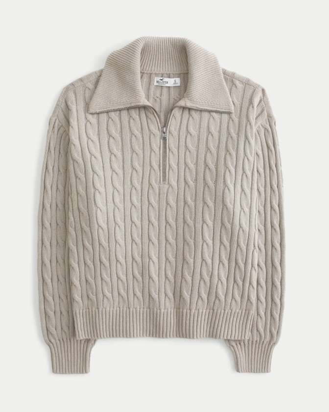 Women's Oversized Cable-Knit Half-Zip Sweater | Women's Tops | HollisterCo.com