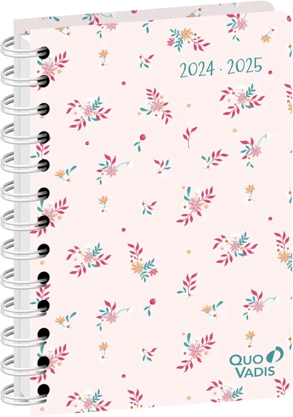 Quo Vadis - Agenda année scolaire - Spiralé - 2024-2025 - Eurotextagenda S - Journalier - Multilingue - Daisy - Multicolore - 12 mois de août à juillet - 12x17 cm - Papier Clairefontaine blanc