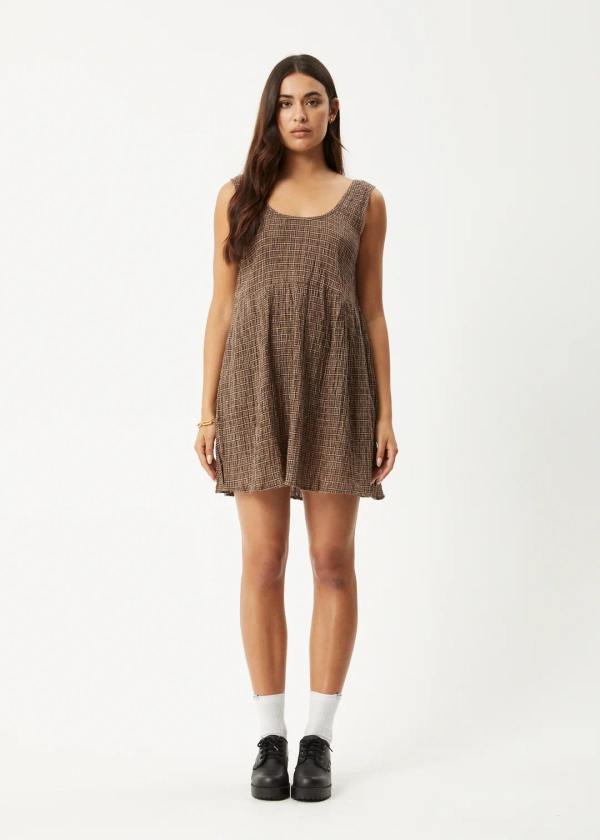 AFENDS Womens Hometown Jesse - Seersucker Mini Dress - Coffee