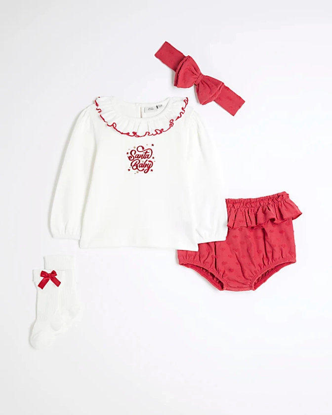 Baby Girls White Christmas Bloomer Set | River Island