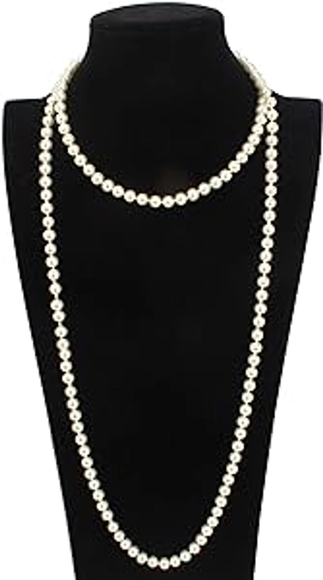 Fashion Faux Pearls Pendants 1920s Beads Cluster Long Pearl Necklace for Costume Party Jewelry 55"