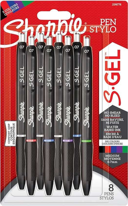 Sharpie S-Gel | Gel Pens | Medium Point (0.7mm) | Assorted Ink Colours | 8 Count : Amazon.co.uk: Stationery & Office Supplies