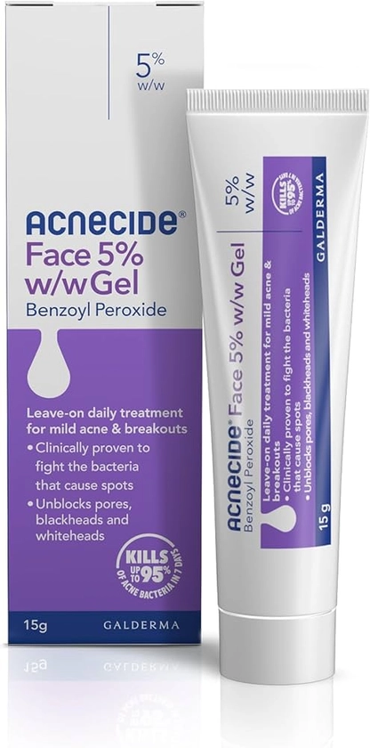Acnecide Face Gel 15 g, For Acne Treatment and Spot Treatment With 5 Percent Benzoyl Peroxide For Blackheads and Acne Prone Skin, 15 g (Pack of 1)