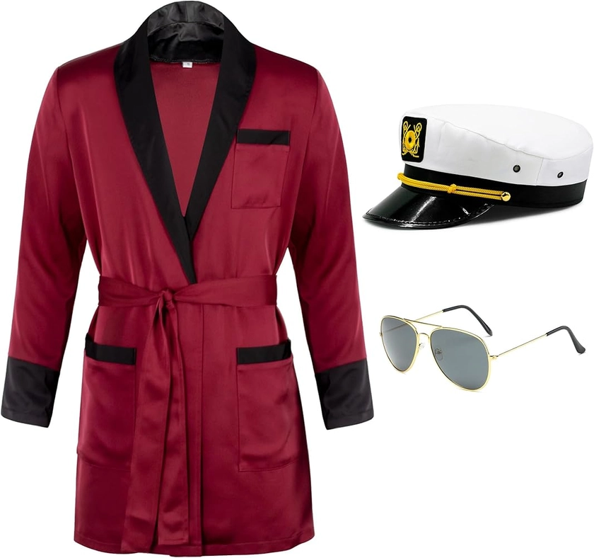 Amazon.com: Kusilop Men's Red Silk Robe with Sailor Hat and Aviator Sunglasses Yacht Captain Costume Accessories for Halloween (Red, M) : Clothing, Shoes & Jewelry