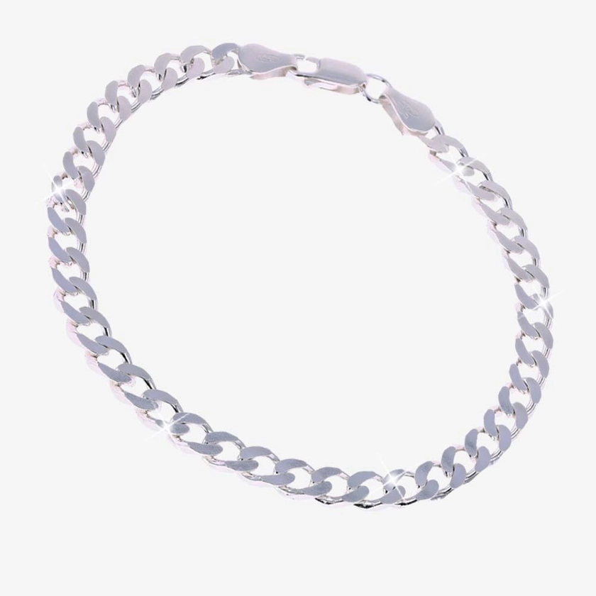 Silver Solid Curb Link Mens Bracelet