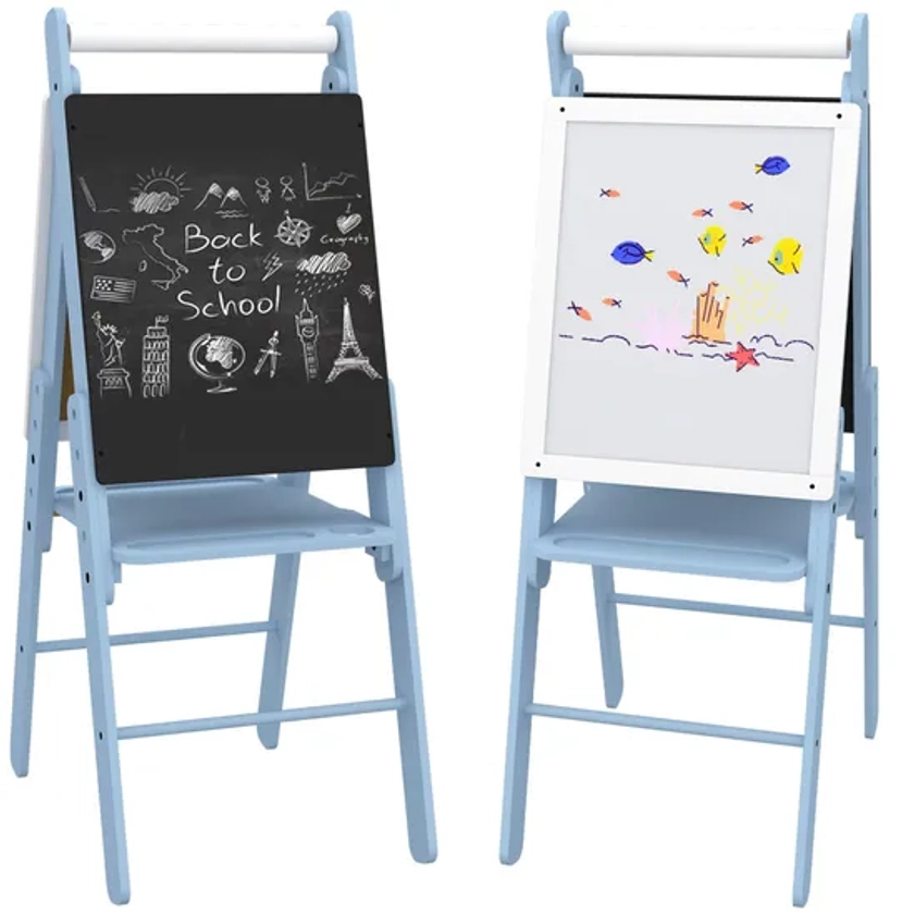 Arts & Crafts | Art Easel for Kids, Double-Sided Whiteboard Chalkboard w/ Paper Roll | AIYAPLAY