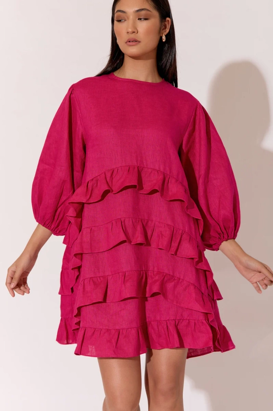 Atlas 3/4 Sleeve Linen Dress (Hot Pink)