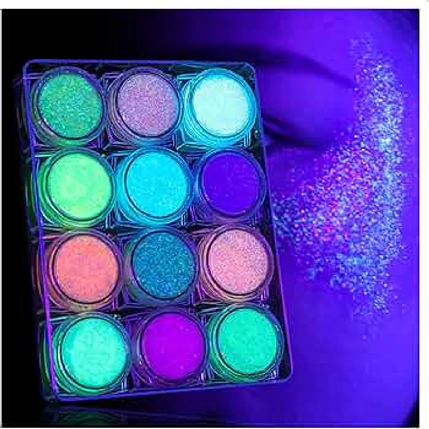 LATIBELL Body Face Glitter Gel, UV Black Light Reactive Glow Makeup, 12 Colors Fine UV Body Glitter for Women for Festival Rave Accessories