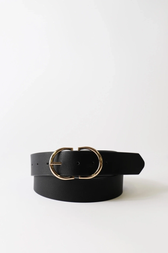 Double Half Moon Buckle Belt - Black/Gold | DECJUBA