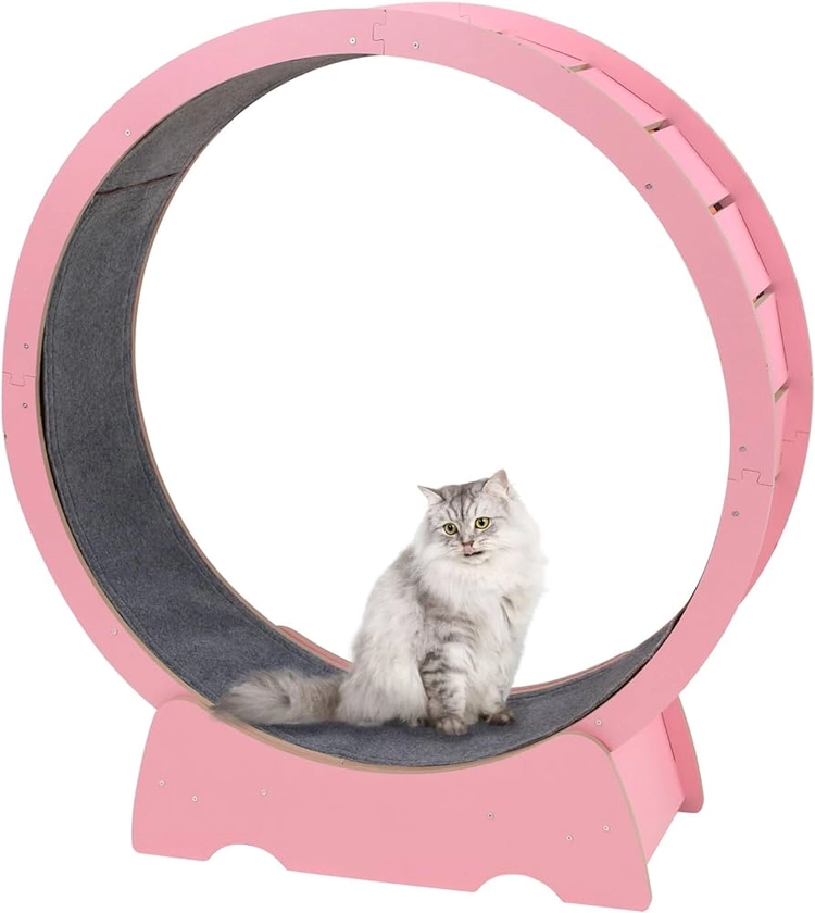 Cat Exercise Wheel for Indoor Cats, 40 inch Large Cat Runner Treadmill, Easy Assembled Cat Running Wheels with Locking Mechanism, Ultra-Quiet Running Protect Spine (Pink)