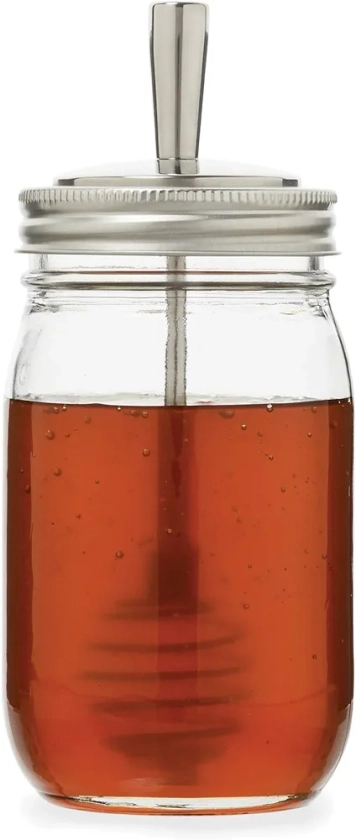 Jarware Honey Dipper Lid For Regular Mouth Mason Jars, Stainless Steel, 6.5" x 3"