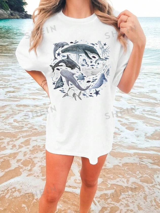 Whale Print Short Sleeve Casual T-Shirt