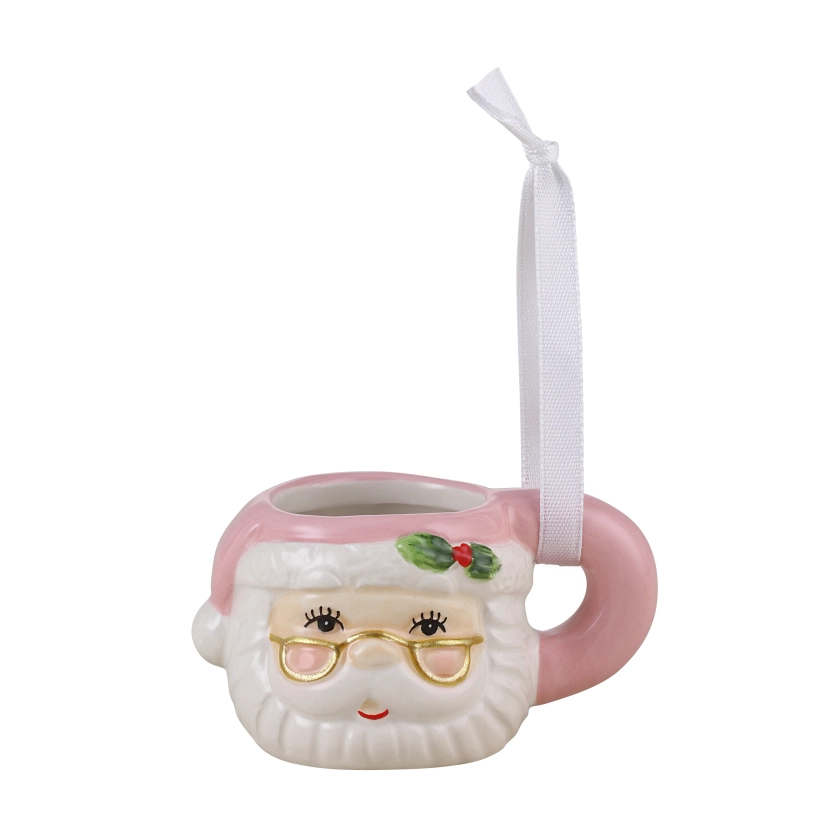 Mr. Christmas Miniature Santa Mug Hanging Ornament Decoration, Pink, 1.45"