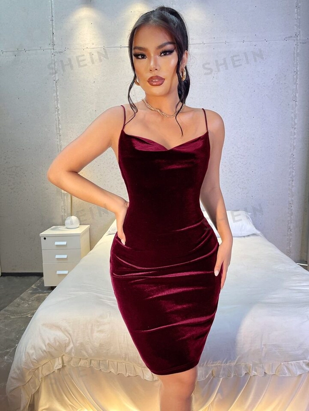 SHEIN SXY Spring Velvet Strapless Red Sexy Mini Bodycon Dress