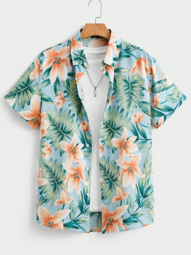 Manfinity RSRT Manfinity RSRT Men's Short Sleeve Woven Beach Shirt With Plant Print