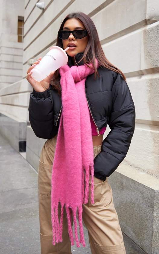 Pink Soft Blanket Tassel Scarf | Accessories
