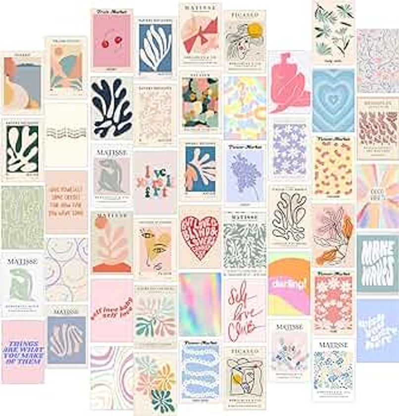 Danish Pastel Room Decor Aesthetic, 50pcs, Wall Decor Posters for Bedroom, Wall Collage Kit Aesthetic Pictures for Dorm Decor for Teen Girls Preppy Stuff