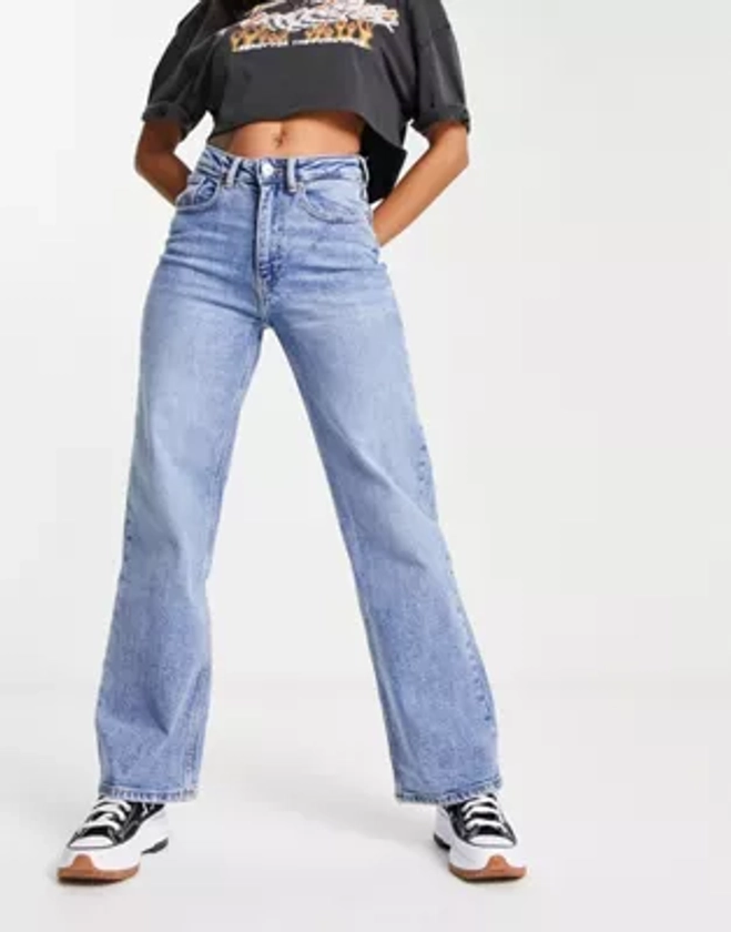 ONLY Juicy high waisted wide leg jeans in mid blue | ASOS
