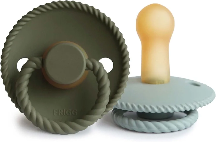 FRIGG Rope Natural Rubber Baby Pacifier | Made in Denmark | BPA-Free (Olive/Sage, 6-18 Months)