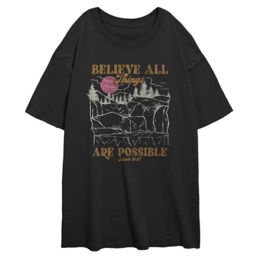 Junior's Lost Gods Distressed All Things Are Possible Oversized T-Shirt - Black - X Small