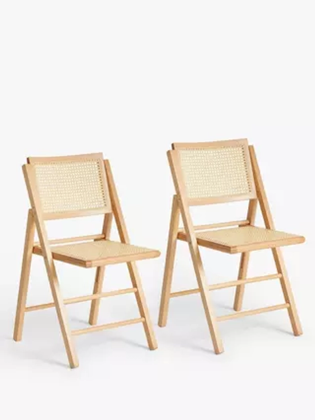 John Lewis ANYDAY Folding Cane Chair, FSC-Certified (Beech), Natural, Set of 2