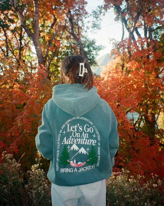 "Let's Go On An Adventure" Oversized Lux Hoodie in Pine Green